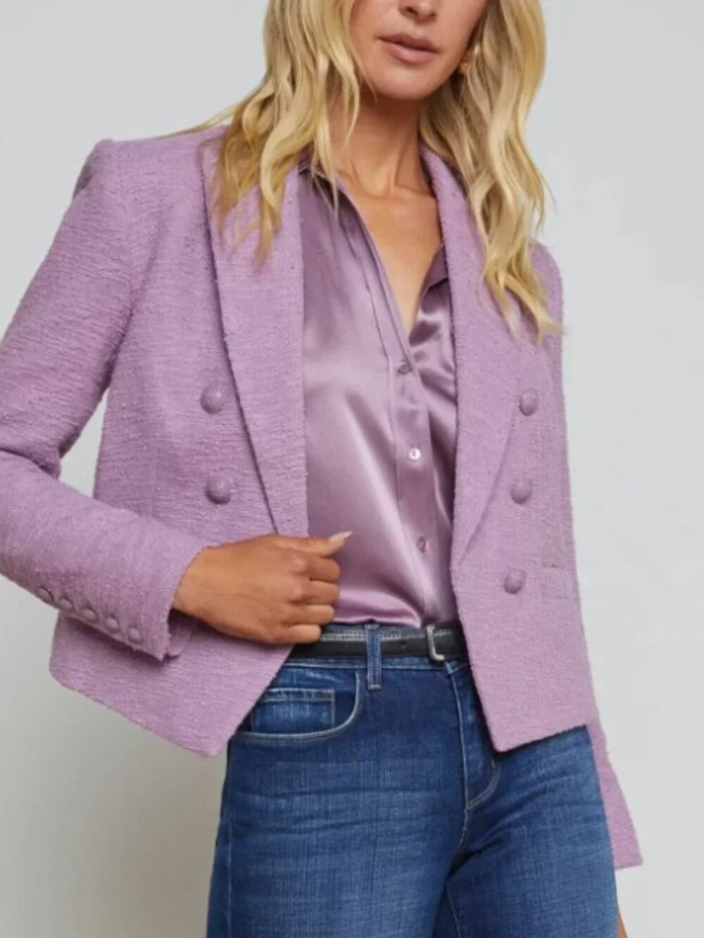 L'AGENCE Brooke Open-Front Tweed Blazer Wisteria Purple Size 2 - Picture 10 of 11